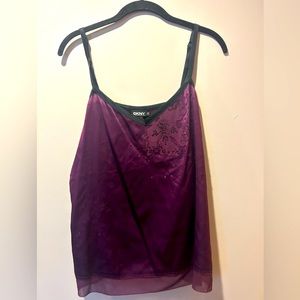 DKNY Dark Purple Satin Mesh Trim & Sequins Camisole Tank Top Sz‎ 12 Y2K